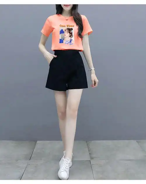 休闲短裤套装女装2023夏季新款时尚运动服夏天短袖衣服夏装两件套
