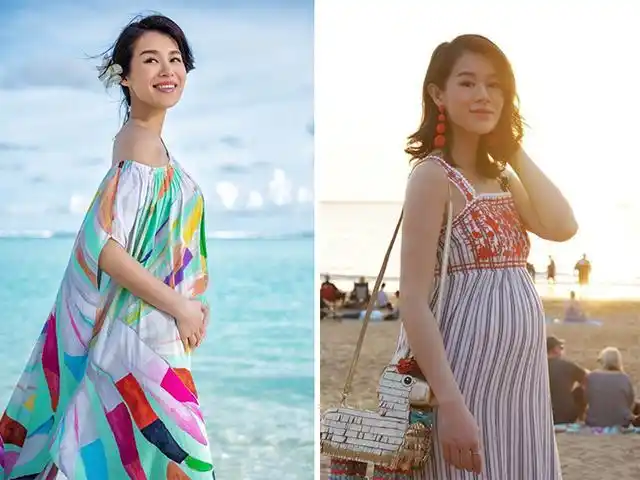 毛俊杰孕期写真,身穿露肩礼服女人味爆棚,挺着大肚子也要美美哒