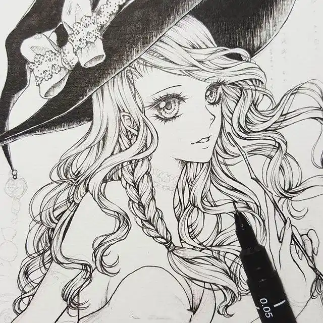 二次元线稿图片大全,二次元女孩黑白线稿图 - 高光网