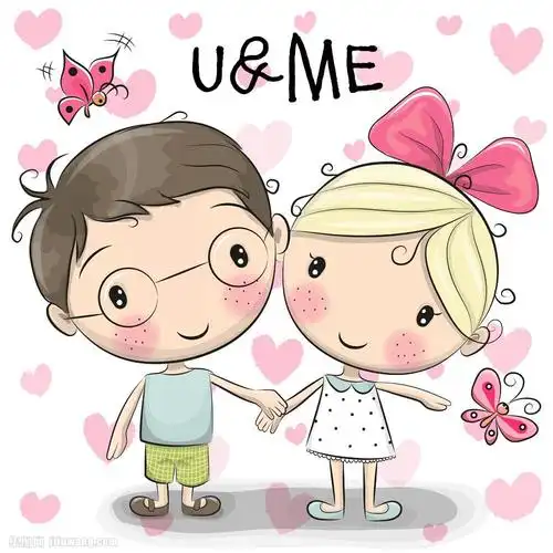 手牵手的卡通儿童漫画