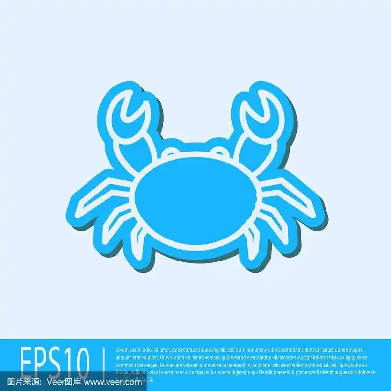 蓝色线蟹图标孤立在灰色背景