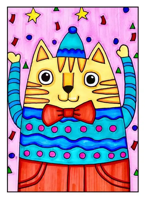 儿童画36开心的猫咪适合46岁90分钟