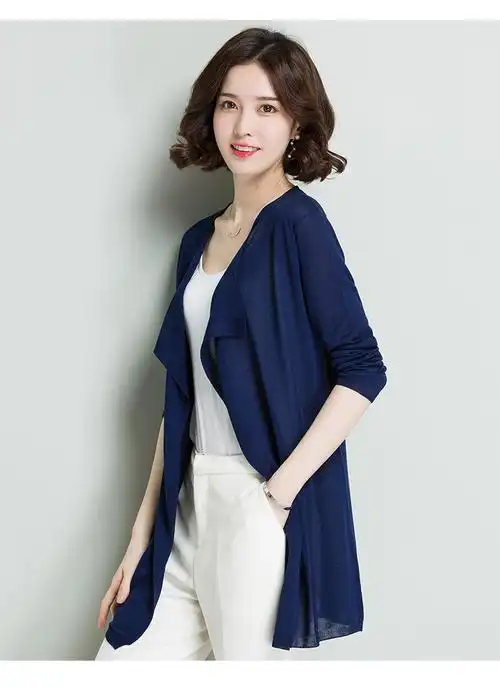 女式夏季新款外搭中长款针织衫开衫女士含蚕丝防晒罩衫外套