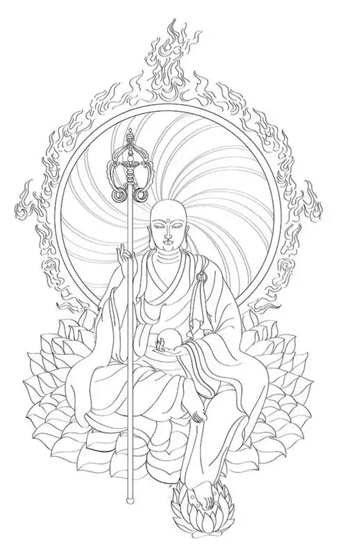 地藏菩萨白描线描矢量图片