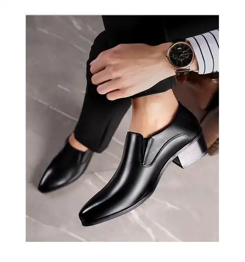 皮鞋男真皮尖头高跟商务正装男休闲男鞋英伦男士软底潮流增高鞋 m3