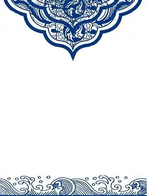 蓝色青花瓷花边边框png素材元素
