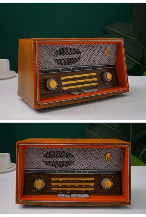 复古老式收音机摆件模型7080年代怀旧物件录音机道具装饰饭店银色