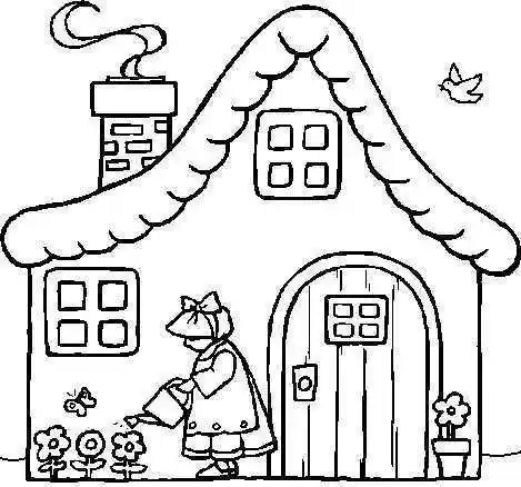 小女孩和房子简笔画