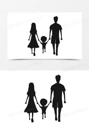 黑色三口之家手牵手背影装饰素材