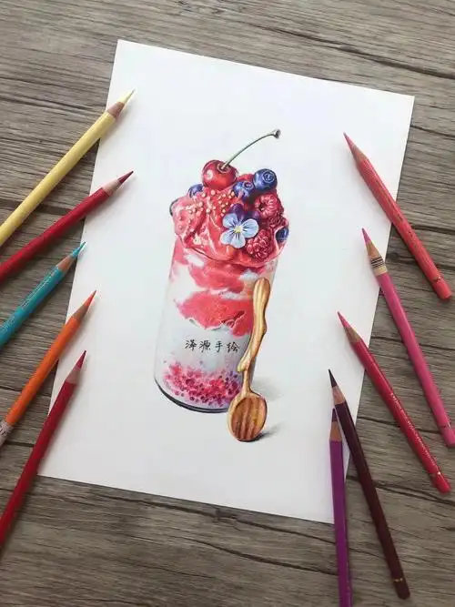 彩铅课堂彩铅三色堇甜品