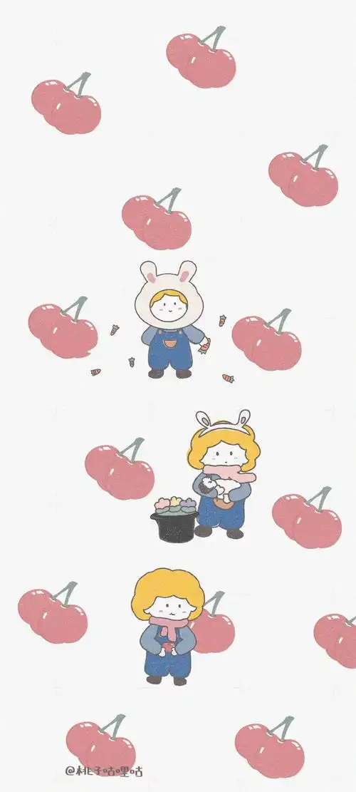 桃子咕哩咕 插画 素材 ins 韩系 可爱 简约 手绘 动漫 锁屏 屏保 卡通