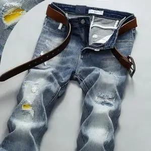 破洞牛仔裤男长裤补丁潮流图片