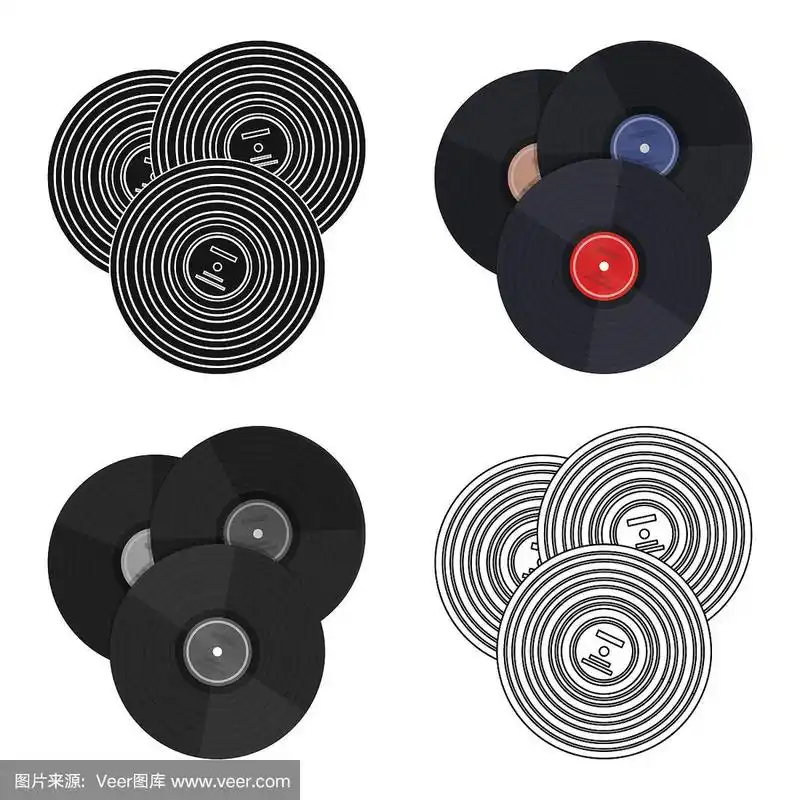 黑胶唱片图标在卡通风格孤立上