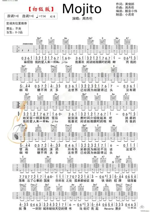 mojito 简单版(吉他谱)1