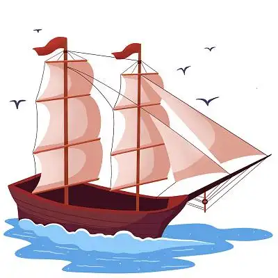 帆船扬帆起航的卡通船png素材