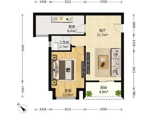 北滨路 鸥鹏k城一房85万二手房户型图