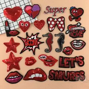 亮片珠片衣服布贴补丁贴布红色装饰贴牛仔羽绒刺绣修补丁时尚衣贴