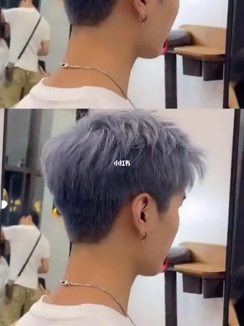 男士清爽发型雾霾蓝灰显白发色男士发型