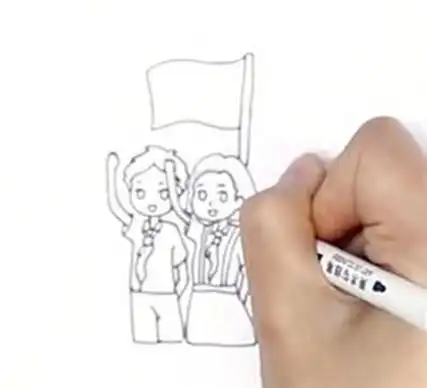 学生向国旗敬礼简笔画背影