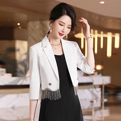 短款白色西装外套女夏季内搭吊带裙两件套女神范炸街御姐西服套装