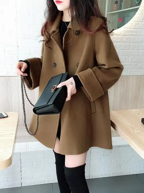 双面羊绒大衣女2021年新款小个子高端娃娃领斗篷式双面呢毛呢外套