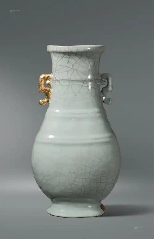 0124清雍正仿官釉弦纹双耳瓶