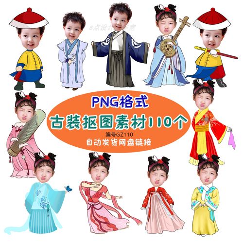 儿童宝宝男女款创意p图古装q版卡通无头身子美图秀秀抠图素材png