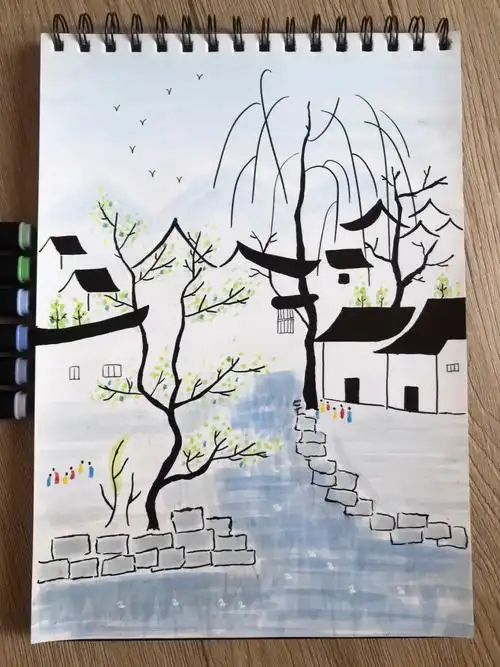 马克笔手绘 #江南水乡 #时光匆匆