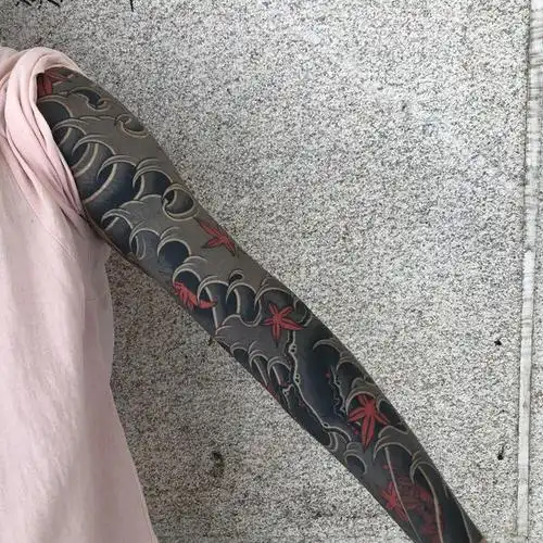 浪花花臂这是一条19年完成的_纹身吧社区 - 纹身大咖