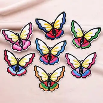 乐思彩色蝴蝶布贴服装辅料补丁贴现货徽章电脑绣花章