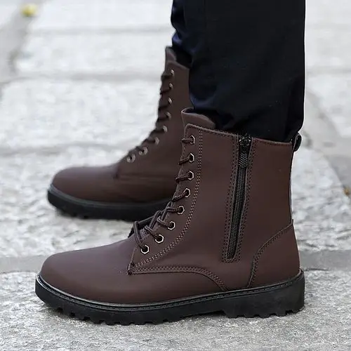 秋冬男士皮靴马丁靴中筒靴男靴子韩版潮流男