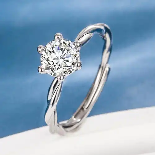 跨境爆款韩式圆形1克拉钻戒 活口可调节花滕戒指抖音同款批发热卖