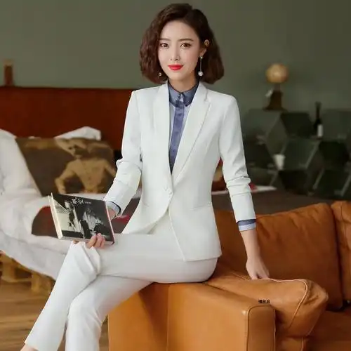白色小西装套装女2019新款春秋时尚免烫正装韩范职业装经理工作服