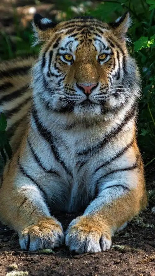 老虎正面图,脸,爪子,野生动物