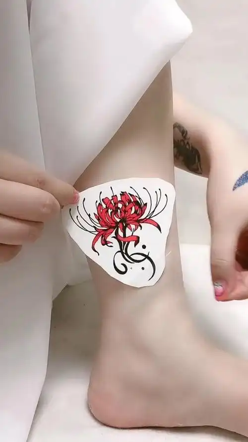 脚踝 "彼岸花 "个性纹身 "遮疤神器