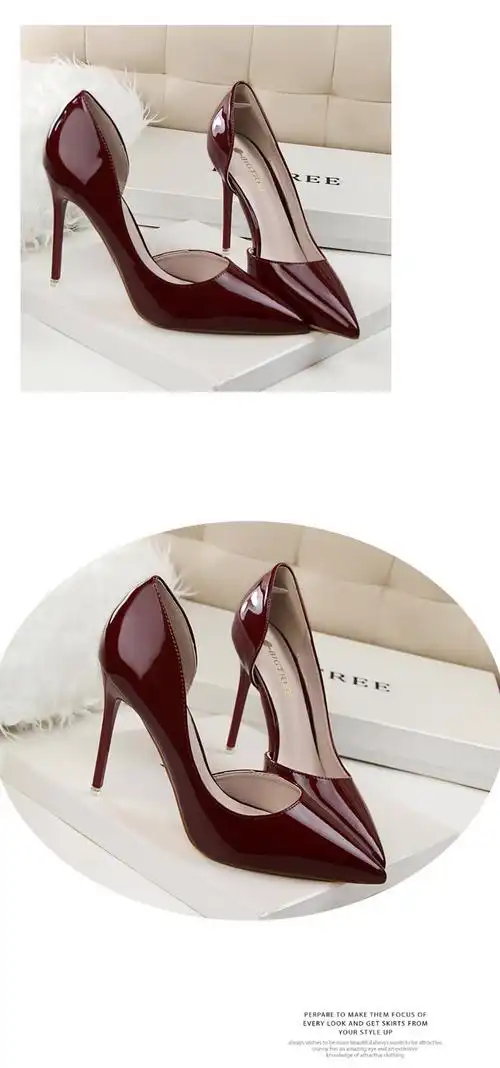 品记白色高跟鞋女细跟性感尖头防水台漆皮单鞋 白色 36