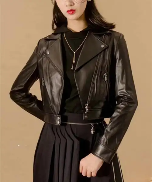 职业阿玛施特2020秋冬新款正品国内代购绵羊机车皮衣夹克短外套女