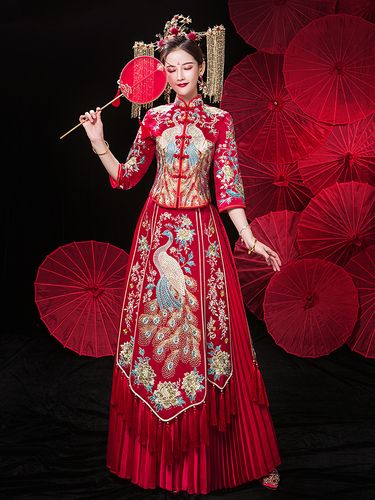 出租秀禾服新娘2022新款中式礼服结婚婚纱大码胖mm加肥孕妇敬酒服