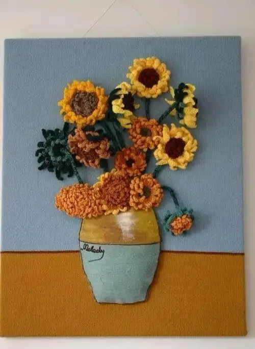 黄色的毛线简单的怎么画(18款毛线花朵装饰画)(29)