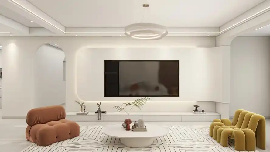 130平方奶油风四居室室内装修设计,装修效果图-酷家乐