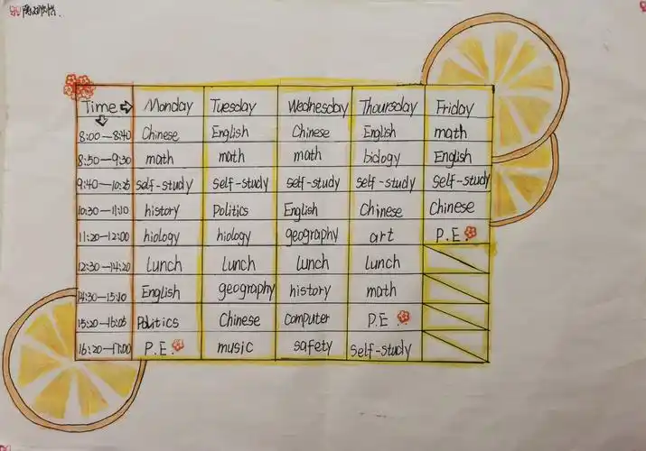 705班优秀英文课程表设计