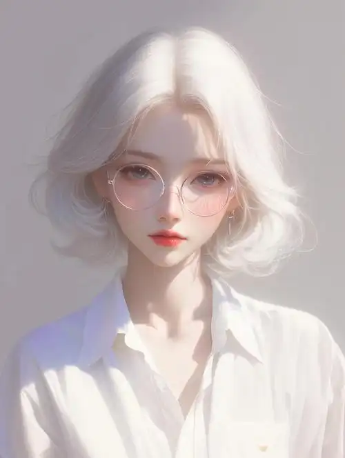 气质白色短发女头丨眼镜