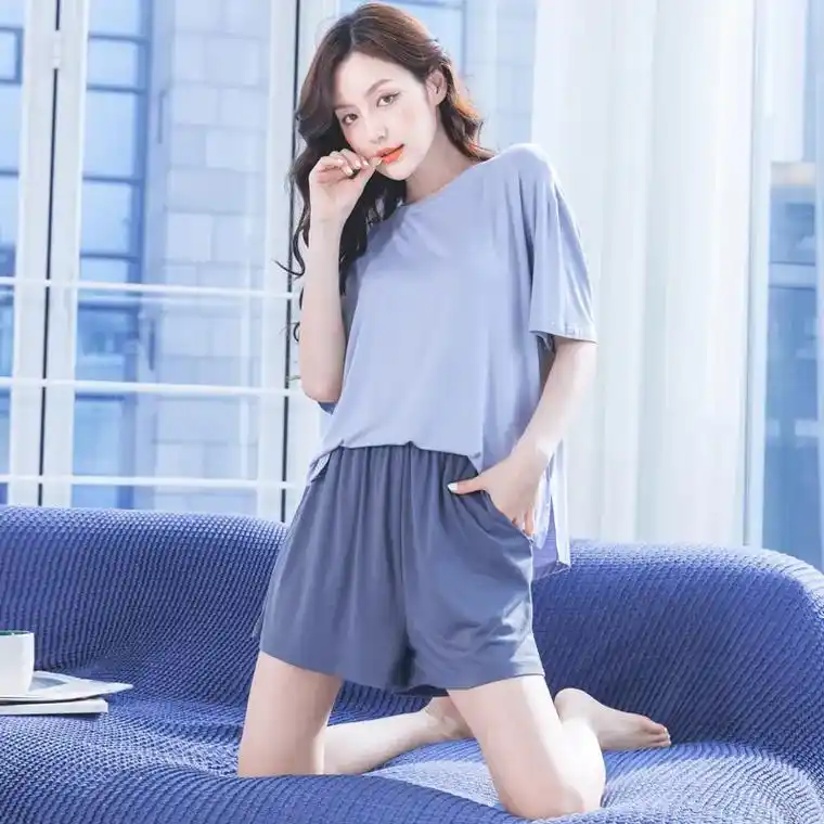莫代尔睡衣女夏季短袖短裤.网红风家居服套装#睡衣 #睡衣穿搭 - 抖音