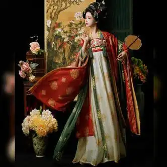 hpfy汉服女装古装复古风锦绣唐制女复原款显瘦一片式齐胸破裙华丽日常