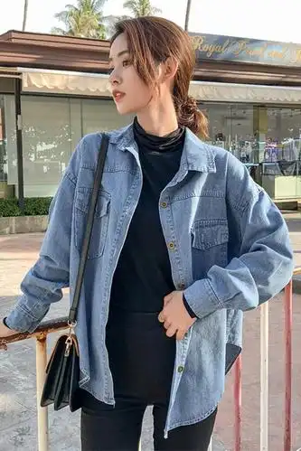 2021春秋装新款韩版学生百搭牛仔衬衫女长袖宽松打底上衣外套