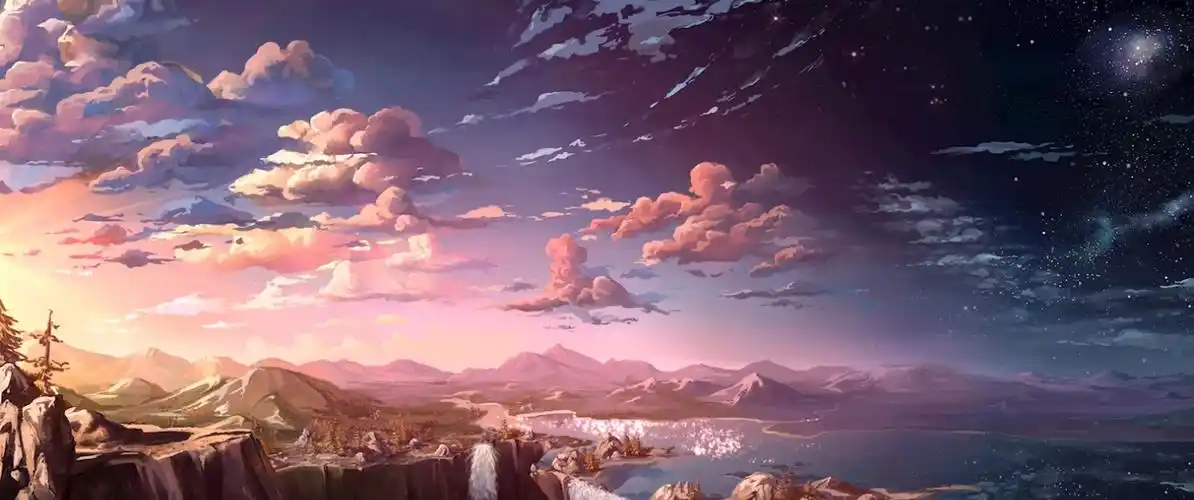 电脑平板电视机3440x1440瀑布日落唯美壁纸