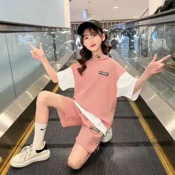 卡德迪小孩衣服女夏季大童12-14岁女童夏天运动套装10岁女孩子夏装中