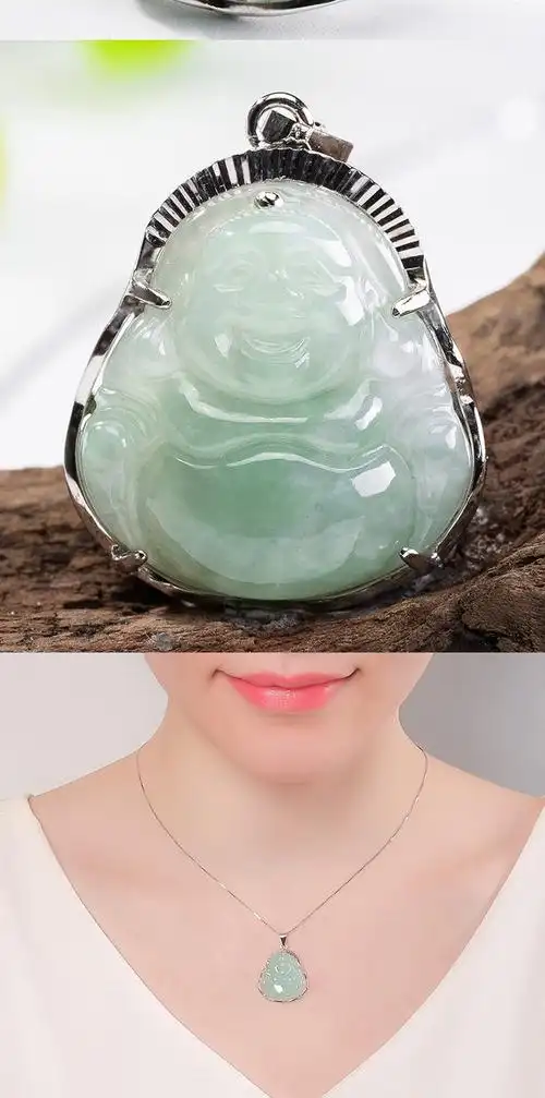 紫气东来925银镶翡翠冰种浅绿玉佛吊坠