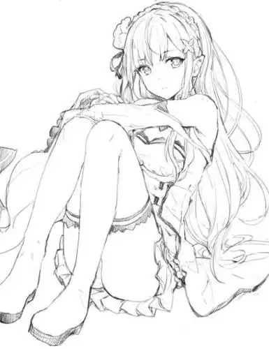 黑白线稿素材白描线稿超美动漫美女赞赞赞