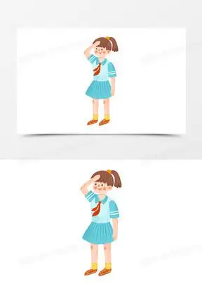 卡通手绘免抠女学生敬礼素材